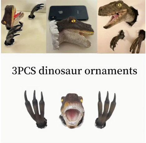 3PCS Unique Dinosaur Wall Decoration with Exquisite Craftsmanship and 3D Effects