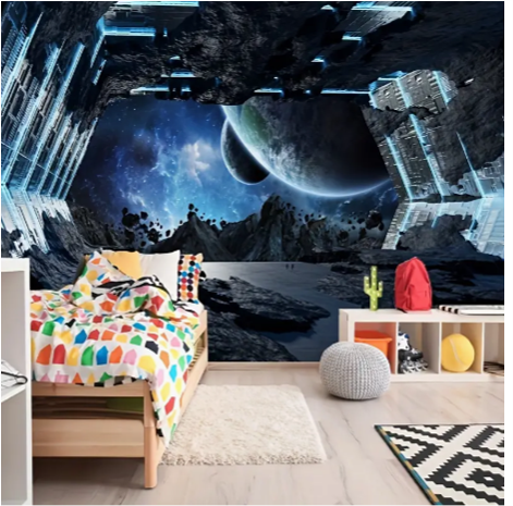 3D Spaceship Interior View Wall Murals Universe Outer Space Silk Cloth Wallpaper For Kids Bedroom Living Room Decor 137.8