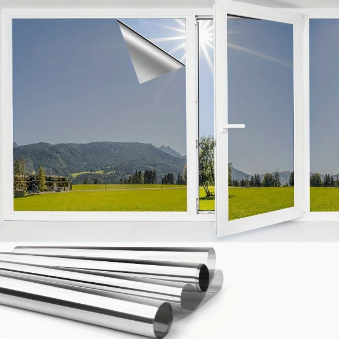 1pc Multi Size Silvery Window Privacy Unidirectional Decoration Heat Insulation UV Protection for Home Office Daytime Privacy Protection Window