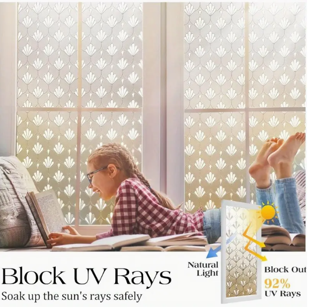 Privacy Window Film Non Adhesive Frosted Glass Sun Blocking Self Static Cling Decorative for Home Kitchen Living Room Removable and Reusable 17.5 x 118.1 inches