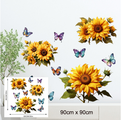 Whimsical Charm, Sunflower & Butterfly Wall Decals - Removable PVC Stickers for Living Room, Bedroom, and Entryway Decor  G.W.S   HP 97626498