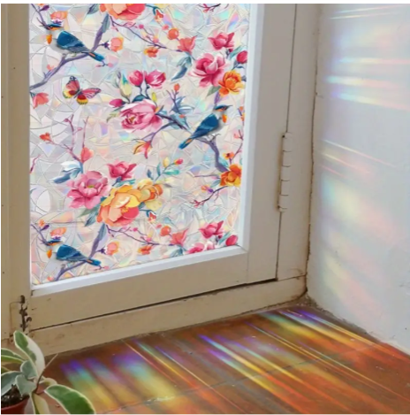 Colorful Flower Translucent curtain Sticker Static Wall Stickers