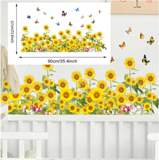Whimsical Charm, Sunflower & Butterfly Wall Decals - Removable PVC Stickers for Living Room, Bedroom, and Entryway Decor  G.W.S   HP 97626498