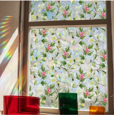 Colorful Flower Translucent curtain Sticker Static Wall Stickers
