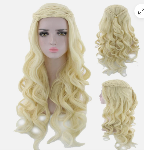 Long Curly Blonde Wig with Braid, Heat Resistant Synthetic Hair for Women, Cosplay, Party, Daily Wear
