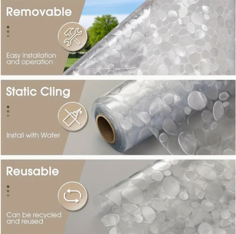 3D Rainbow Window Film Heat Insulation Film Privacy Window Sticker Glass Window Film Self-Adhesive Suitable for Office Meeting Room Bathroom Living Room Kitchen - 3D Flower Stone