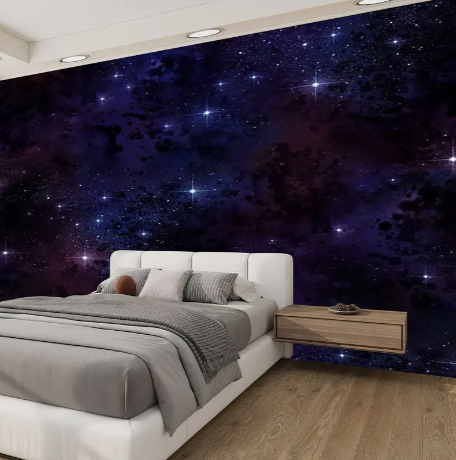 Starry Galaxy Wallpaper - Peel & Stick Wall Mural Poster for Living Room Bedroom - Removable Self-Adhesive Seamless Pattern Astronomy Space Clock Design for Home Decor