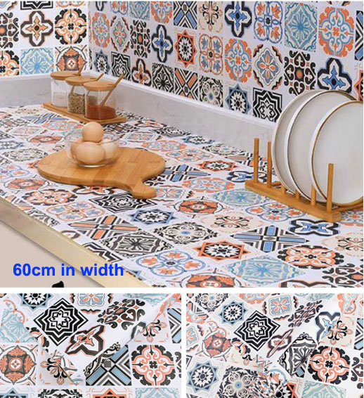 G.W.S HP 9762-6498 Moroccan Tile Wallpaper – 60CM Wide Self Adhesive Waterproof Wall Sticker for Kitchen Countertop & Backsplash Decor