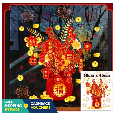 Easy to Use Wall Decal Glass Door Sticker Chinese New Year Blessing Stickers Electrostatic Decals for Spring Festival