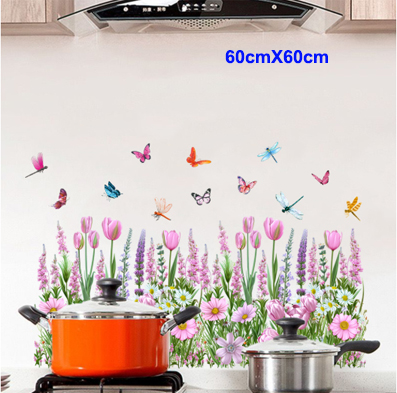 Floral Butterfly Wall Sticker 60x60cm – Waterproof Kitchen Decor Removable Backsplash Decal 