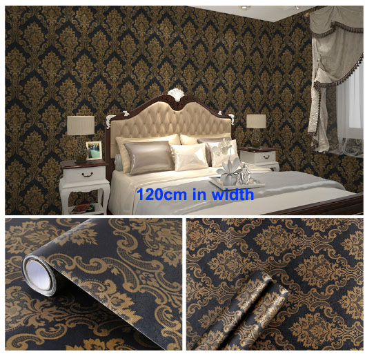 G.W.S  HP  9762-6498 Luxury Gold Damask Wallpaper – Self Adhesive Vinyl Wall Sticker, Waterproof, 120CM Width for Bedroom Living Room Decor