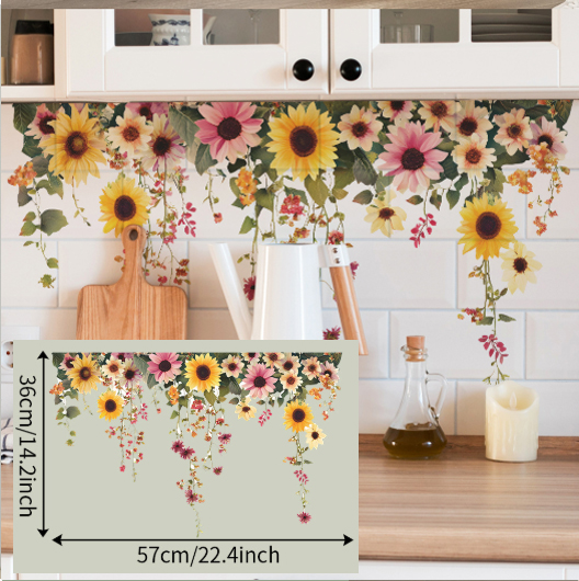 G.W.S  HP 97626498 3D Sunflower and Butterfly Wall Decals - Self-Adhesive PVC Stickers for Home, Bedroom, Living Room, Bathroom - Vibrant Bohemian Floral Decor with Butterflies, Perfect for Thanksgiving and Holiday Festivities, Sunflower Decor