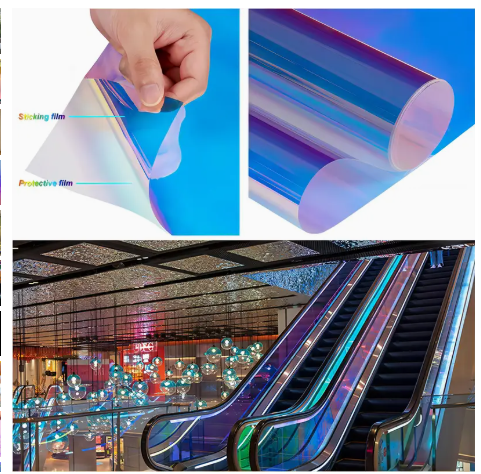 hp:9762-6498 Rainbow Window Film, Smart Red Blue Chameleon Window Film, Color Changing Window Film for Car, Shopping Mall, Building, Home Decor