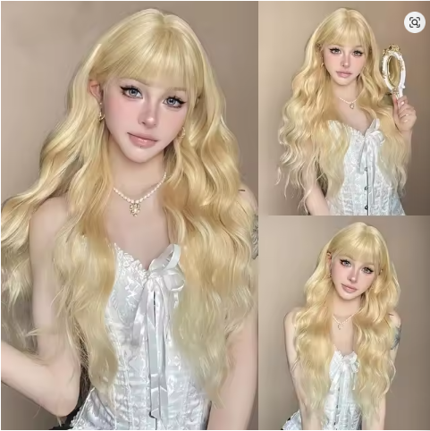 Long Curly Blonde Wig with Braid, Heat Resistant Synthetic Hair for Women, Cosplay, Party, Daily Wear