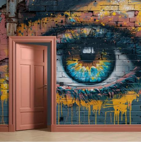 1 Piece Of 147.64inch * 98.43inch Street Art Kazilan Big Eyed Mural With Adhesive Separation And Peeling Wallpaper At The Bottom