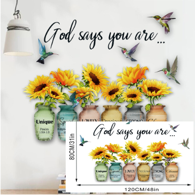 G.W.S  HP 97626498 3D Sunflower and Butterfly Wall Decals - Self-Adhesive PVC Stickers for Home, Bedroom, Living Room, Bathroom - Vibrant Bohemian Floral Decor with Butterflies, Perfect for Thanksgiving and Holiday Festivities, Sunflower Decor