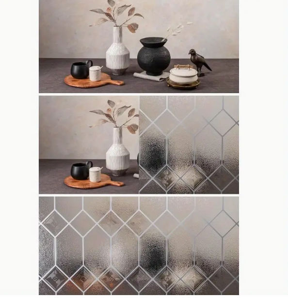 Old English Privacy Window Film with Textured Leaded Glass Pattern NonAdhesive and Protection Easy to Apply and Removable 36 x 72 Inches Made in USA