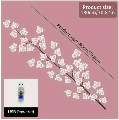 1pc, 5.9ft Artificial Magic Cherry Blossom Branch Lamp - USB Powered, Suitable for Home, Outdoor, Garden, Lawn Decoration - Festive for Christmas, New Year, and Spring Festival