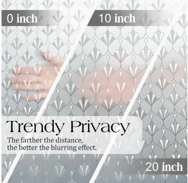 Privacy Window Film Non Adhesive Frosted Glass Sun Blocking Self Static Cling Decorative for Home Kitchen Living Room Removable and Reusable 17.5 x 118.1 inches