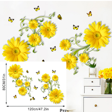 Whimsical Charm, Sunflower & Butterfly Wall Decals - Removable PVC Stickers for Living Room, Bedroom, and Entryway Decor  G.W.S   HP 97626498
