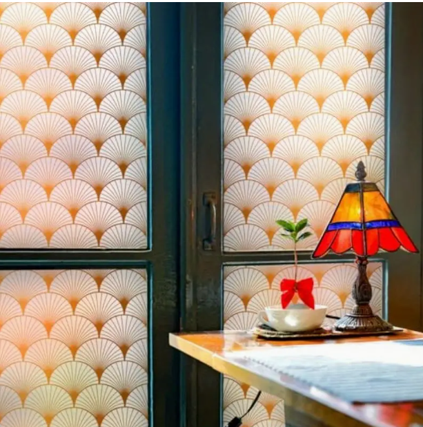 Geometric Art Stained Glass Window Film Bathroom Window Privacy Film Frosted Glass Static Clings Non Adhesive with Installation Tools Modern Home Improvement Style S117 17.7'' x 78.7''