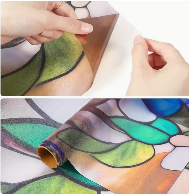 Window Privacy Film - Stained Glass Style Floral Window Clings for Home Decor, Protection & Heat Insulation, Static Cling for Easy Installation, Home Shading Film, 24