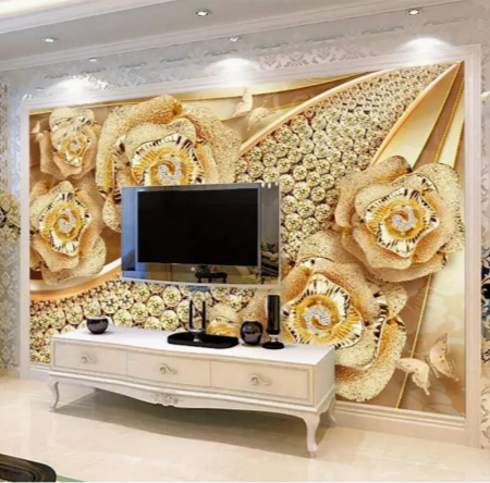 Luxury European 3D Diamond Flower Wallpaper - Non-Self-Adhesive, Easy Install for Living Room, Bedroom, and Home Decor