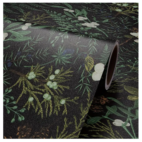 Tropical Moss Leaf Peel and Stick Wallpaper - Self-Adhesive Removable Vinyl Black Floral Contact Paper with Green Leaves, White Flowers & Golden Accents for Bedroom Walls, Cabinets, Shelves - Easy DIY Home Decor, Shelf Embellishment, Natureinspired D
