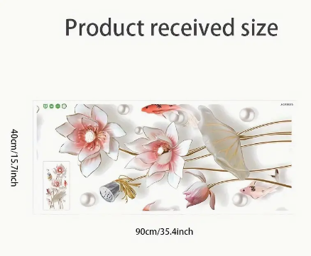 Contemporary 3D Lotus Flower Wall Decals with Koi Fish - PVC Self-Adhesive Floral and Fish Wall Stickers for Living Room, Bedroom, Hallway, Sofa Background, TV Wall Decor (1PC)