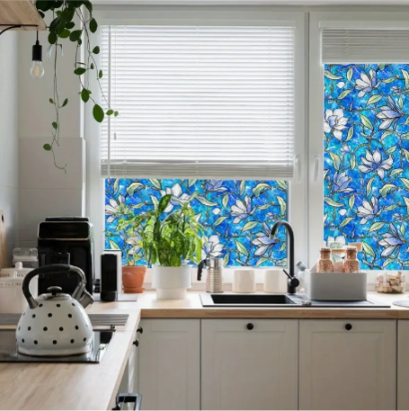 Colorful Flower Translucent curtain Sticker Static Wall Stickers