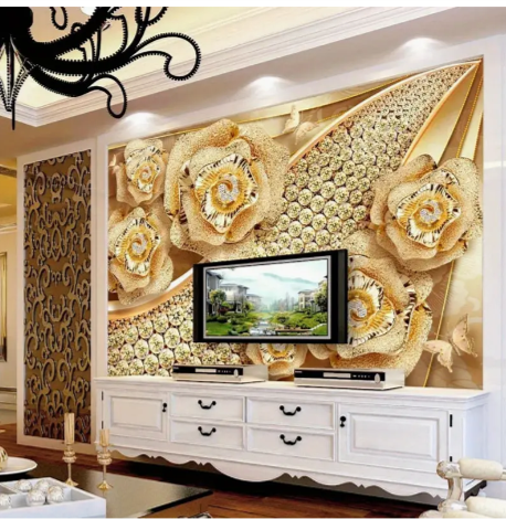 Luxury European 3D Diamond Flower Wallpaper - Non-Self-Adhesive, Easy Install for Living Room, Bedroom, and Home Decor