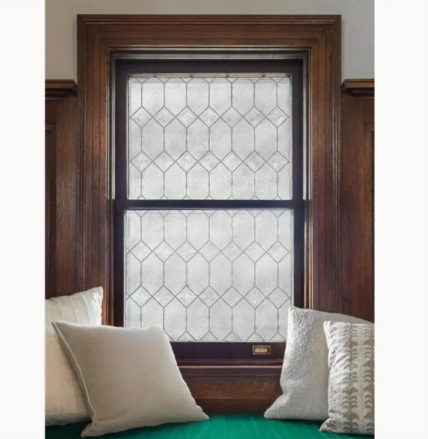 Old English Privacy Window Film with Textured Leaded Glass Pattern NonAdhesive and Protection Easy to Apply and Removable 36 x 72 Inches Made in USA