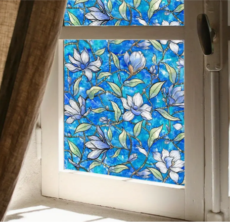 Colorful Flower Translucent curtain Sticker Static Wall Stickers