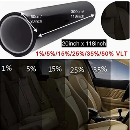 1pc 20inch X 118inch Solar UV Protection Film Sticker, Auto Tint Film Window Dark Black Car Window Foils Tint Film Glass Car Accessories