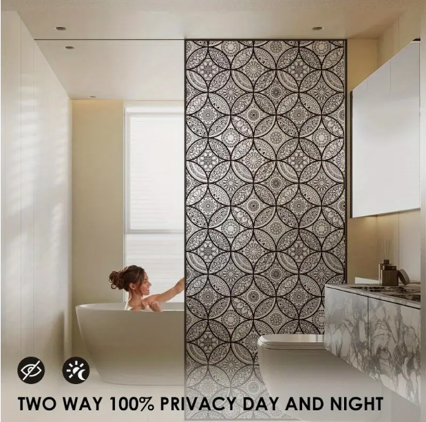 Boho Stained Glass Look Window Privacy Film with Installation Tools Decorative Frosted Glass Window Film Static Cling No Glue Removable Pure Black 17.7 x 78.7