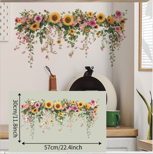 Large Poppy Flower Wall Sticker 40x109cm | Elegant Removable Floral Wall Decal | Home Decoration for Living Room, Bedroom, Sofa Background | Easy to Apply and Remove | Pastoral Style Wall Mural