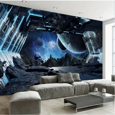 3D Spaceship Interior View Wall Murals Universe Outer Space Silk Cloth Wallpaper For Kids Bedroom Living Room Decor 137.8