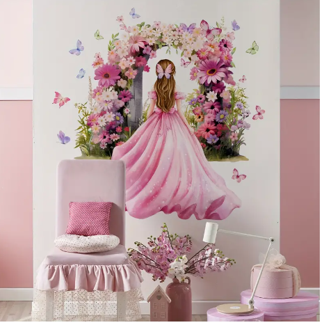 2-Piece Set Hand-Drawn Floral Archway Silhouette Wall Decals, 11.81x35.43inch Each, PVC Self-Adhesive Removable Wall Stickers for Bedroom Living Room Decor, Matte Finish, Irregular Shape