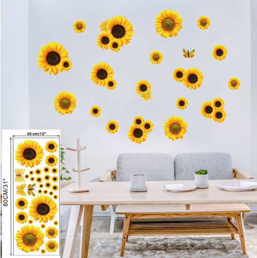 Whimsical Charm, Sunflower & Butterfly Wall Decals - Removable PVC Stickers for Living Room, Bedroom, and Entryway Decor  G.W.S   HP 97626498