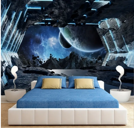 3D Spaceship Interior View Wall Murals Universe Outer Space Silk Cloth Wallpaper For Kids Bedroom Living Room Decor 137.8