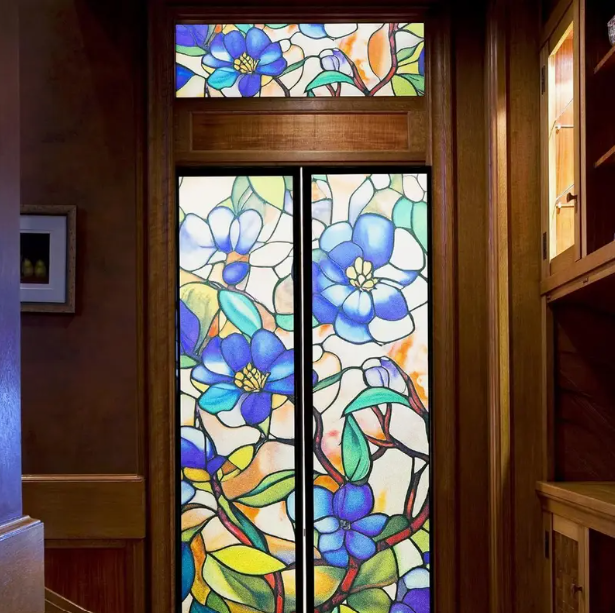 Window Privacy Film - Stained Glass Style Floral Window Clings for Home Decor, Protection & Heat Insulation, Static Cling for Easy Installation, Home Shading Film, 24