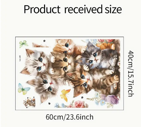 Adorable Cartoon Cat & Butterfly Wall Decals - Easy Peel & Stick, Removable Art for Bedroom, Living Room, and Home Décor Material: Plastic