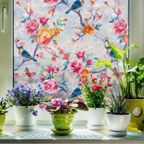 Colorful Flower Translucent curtain Sticker Static Wall Stickers
