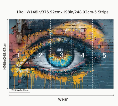 1 Piece Of 147.64inch * 98.43inch Street Art Kazilan Big Eyed Mural With Adhesive Separation And Peeling Wallpaper At The Bottom