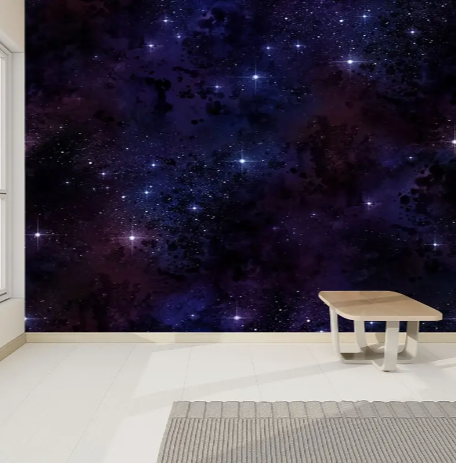 Starry Galaxy Wallpaper - Peel & Stick Wall Mural Poster for Living Room Bedroom - Removable Self-Adhesive Seamless Pattern Astronomy Space Clock Design for Home Decor
