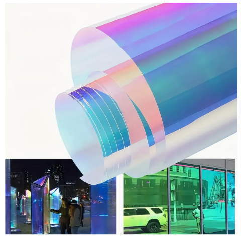 hp:9762-6498 Rainbow Window Film, Smart Red Blue Chameleon Window Film, Color Changing Window Film for Car, Shopping Mall, Building, Home Decor