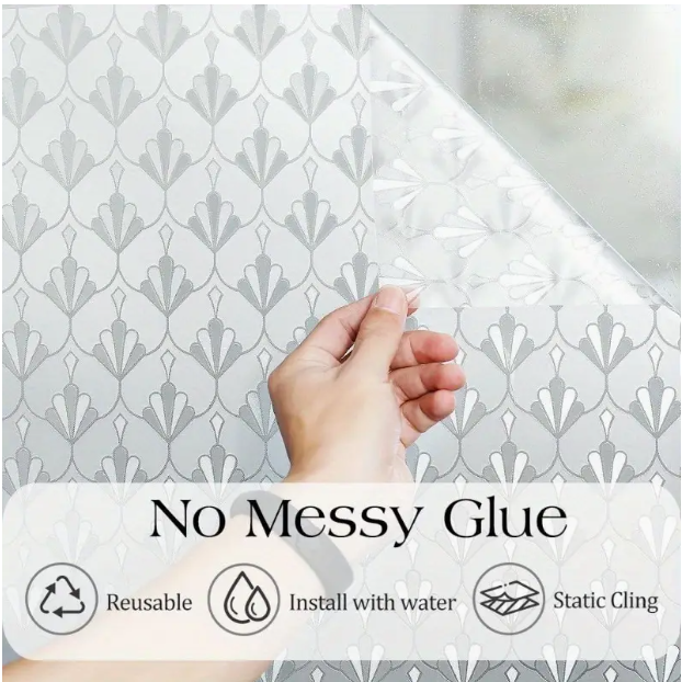 Privacy Window Film Non Adhesive Frosted Glass Sun Blocking Self Static Cling Decorative for Home Kitchen Living Room Removable and Reusable 17.5 x 118.1 inches