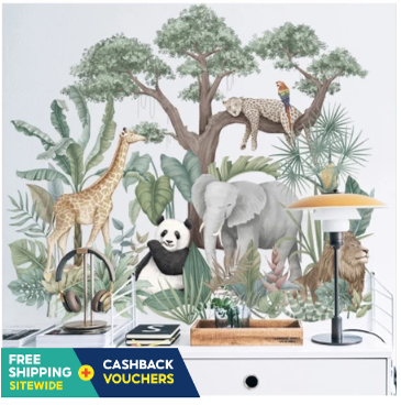 Tropical Rainforest & Animals Stickers, Wall Decals For Children's Room, Bedroom, Decorative Wall Stickers, 11.8*35.4 Inches