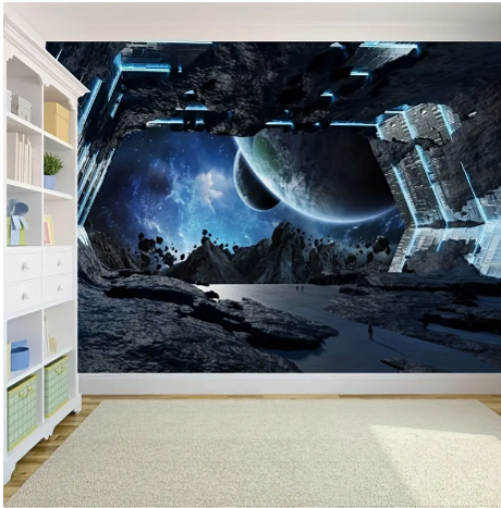 3D Spaceship Interior View Wall Murals Universe Outer Space Silk Cloth Wallpaper For Kids Bedroom Living Room Decor 137.8