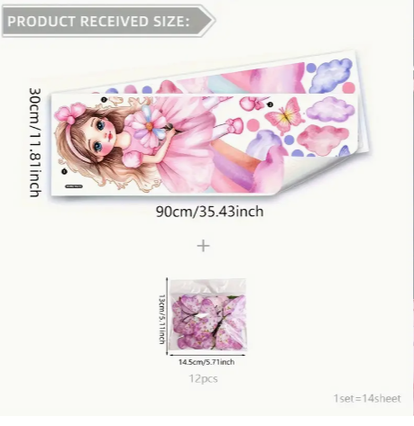 3D Pink Butterfly & Rainbow Girl Wall Stickers Set, Contemporary PVC Wall Art, Self-Adhesive, Removable, One-Time Use, Irregular Shape, for Living Room Bedroom Background Decor, B12002+PY1508-YX